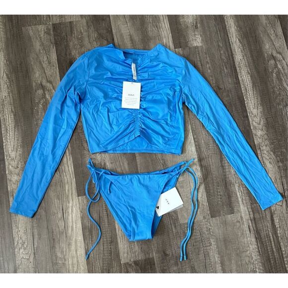 NWT A.L.C. Ansel Cropped Rashguard Swim Top & Side String Bottom Set Size M $400 - Picture 5 of 9